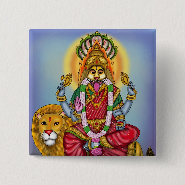 Goddess Narasimhi Divine Protection Art  2 Inch Square Button (Front)
