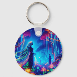 Goddess Neon Forest Of Light Fantasy fairytale art Keychain
