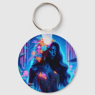 Goddess Of Light Neon glow Forest fantasy art Keychain