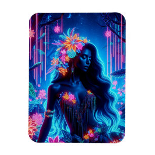 Goddess Of Light Neon glow Forest fantasy art Magnet