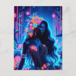 Goddess Of Light Neon glow Forest fantasy art Postcard