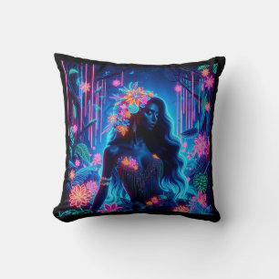 Goddess Of Light Neon glow Forest fantasy art Throw Pillow