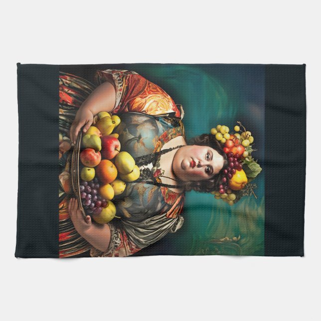 "Goddess of Overindulgence" Colourful Portrait     Kitchen Towel (Horizontal)