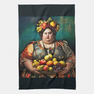 "Goddess of Overindulgence" Colourful Portrait     Kitchen Towel