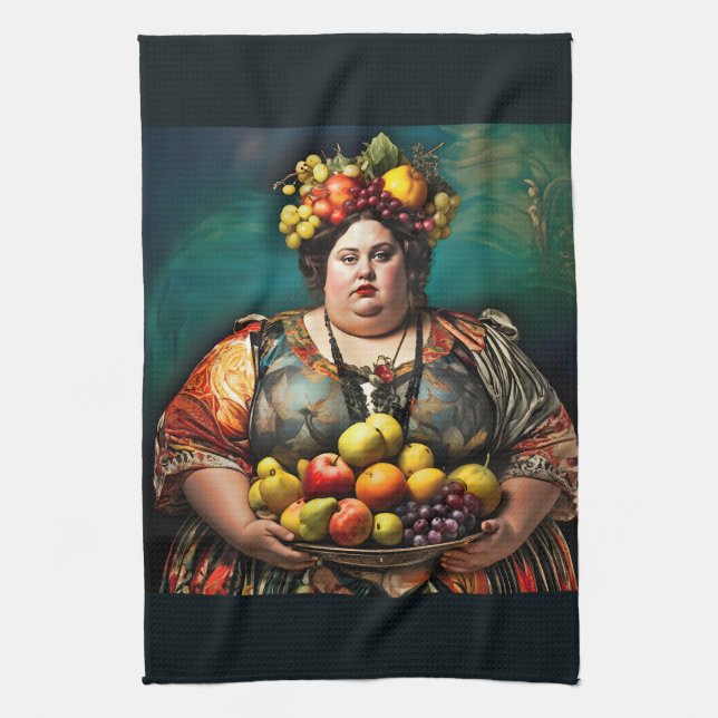 "Goddess of Overindulgence" Colourful Portrait     Kitchen Towel (Vertical)