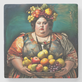 "Goddess of Overindulgence" Colourful Portrait     Stone Coaster