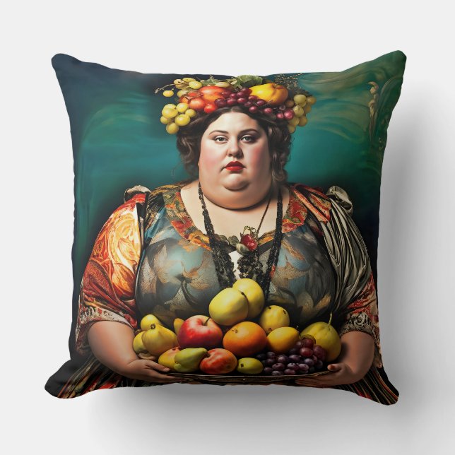 "Goddess of Overindulgence" Colourful Portrait     Throw Pillow (Front)