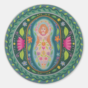 Goddess of Spring Mandala Classic Round Sticker