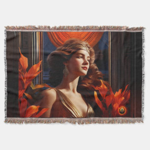 Goddess Of The Sun Art Deco Romantic Glamour Throw Blanket