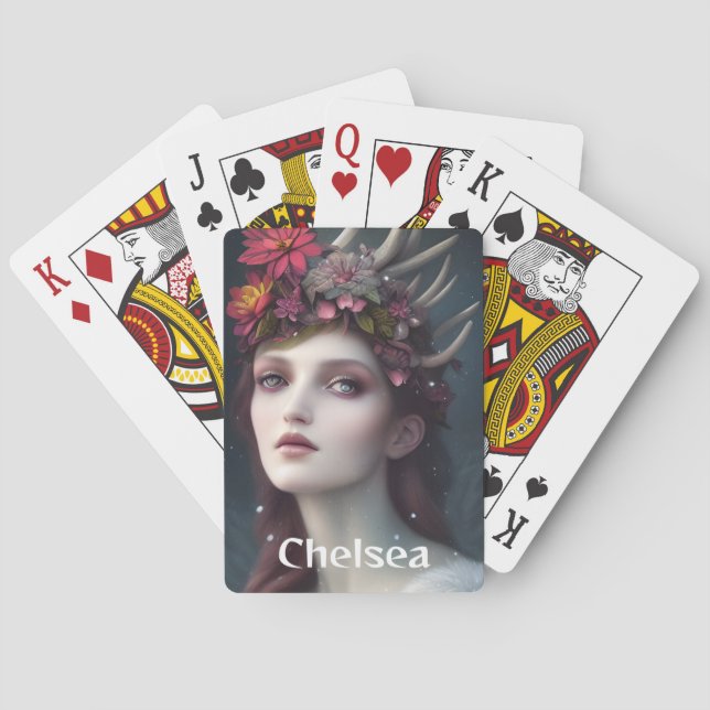 Goddess of Winter Fantasy Floral Portrait    Playing Cards (Back)