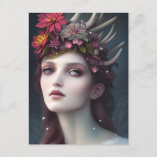 Goddess of Winter Fantasy Floral Portrait   Postcard