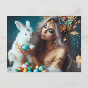 Goddess Ostara with the Easter Bunny Holiday Postcard
