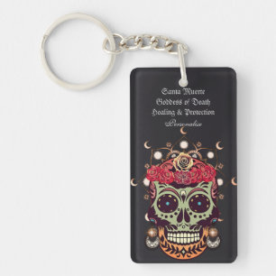 Goddess Santa Muerte Floral Day Of The Dead Skull Keychain