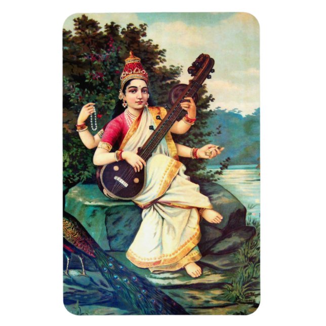 Goddess Saraswati By Raja Ravi Varma Magnet (Vertical)