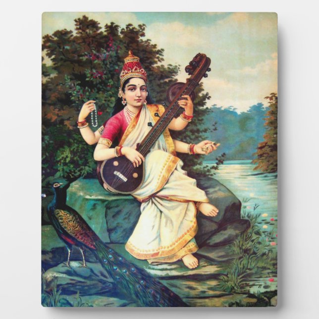 Goddess Saraswati By Raja Ravi Varma Plaque (Front)