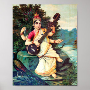 Goddess Saraswati By Raja Ravi Varma Poster