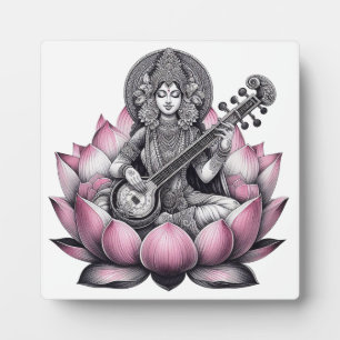 Goddess Saraswati on Lotus Plaque