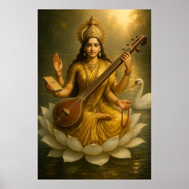 Goddess Saraswati | The Divine Muse of Knowledge Poster (Front)