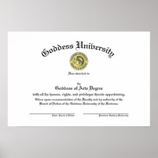 Goddess University Diploma Poster