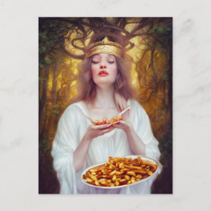 Goddess with a plate full of poutine  postcard