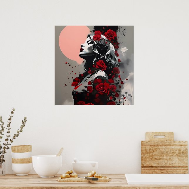 Goddess with Red Roses Poster (Kitchen)