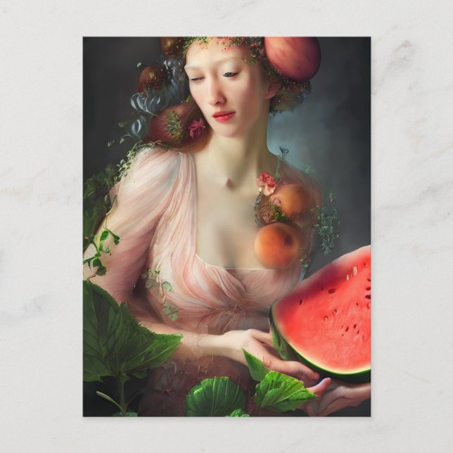 Goddess With Watermelon and Peaches Postcard (Front)