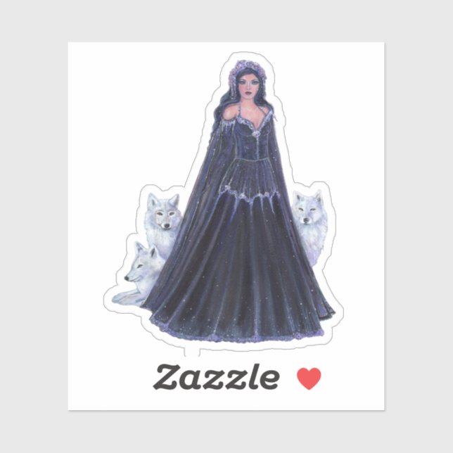 Goddess with white wolves by Renee Lavoie Sticker (Sheet)