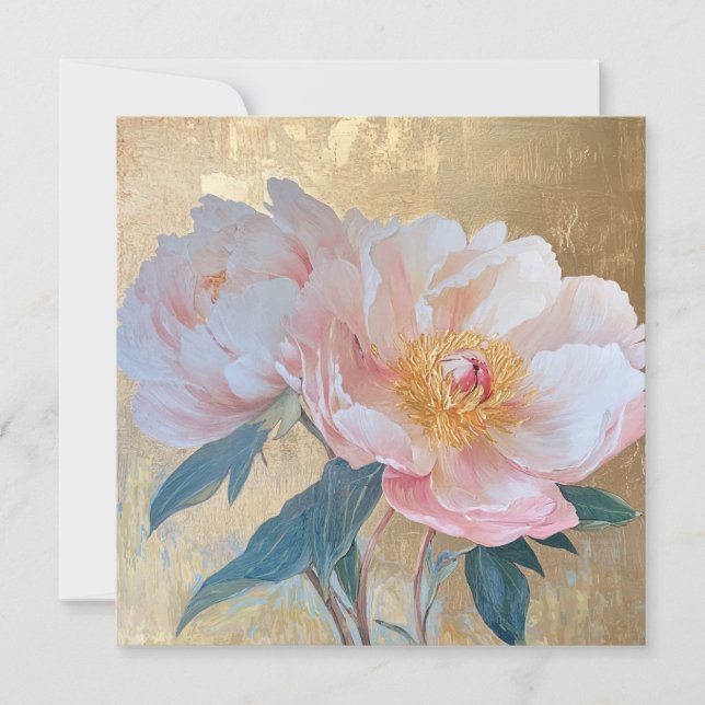 Goden Elegant Pink Peony Flowers Card (Front)