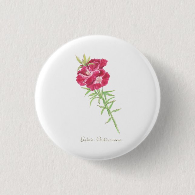 Godetia  1 inch round button (Front)