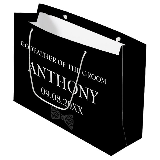 Godfather Black Elegant Modern Name Gifts Wedding Large Gift Bag (Front Angled)