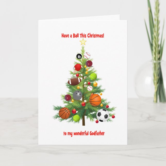 Godfather Christmas Tree Decorated With Balls Holiday Card (Front)