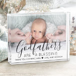 Godfather Thank You Baptism or Christening Modern Photo Block<br><div class="desc">A thoughtful way to thank your baby's godfather is to give him a stylish photo gift of his godchild that he can save as a keepsake. All pictures and wording are simple to personalize, including quote that reads "Godfathers are a blessing, thank you for being mine." (IMAGE PLACEMENT TIP: An...</div>