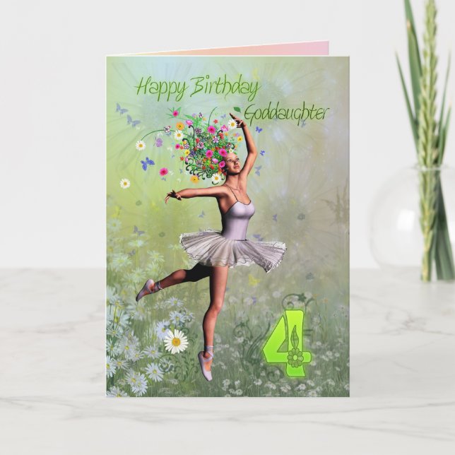 Godgirl age 4, fleur carte d'anniversaire fée (Devant)
