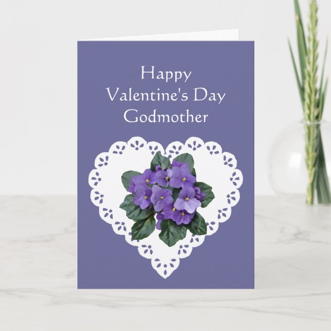 Godmother African Violet Flower Valentine Poem Holiday Card (Front)