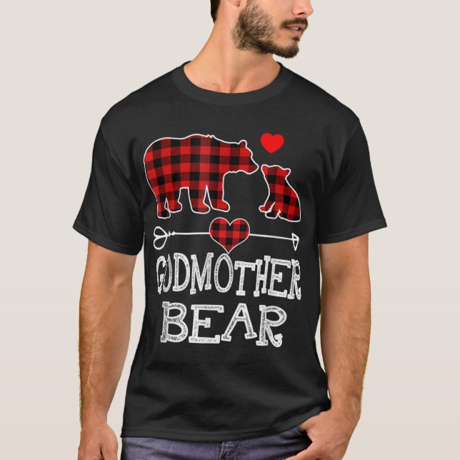 Godmother Bear Christmas Pajama Red Plaid Buffalo  T-Shirt (Front)