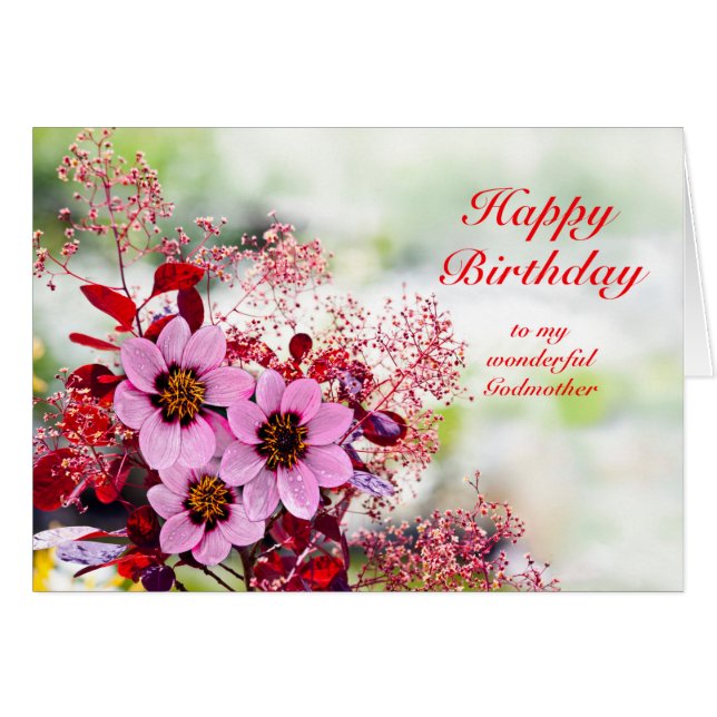Godmother Birthday Pink Flowers (Front Horizontal)