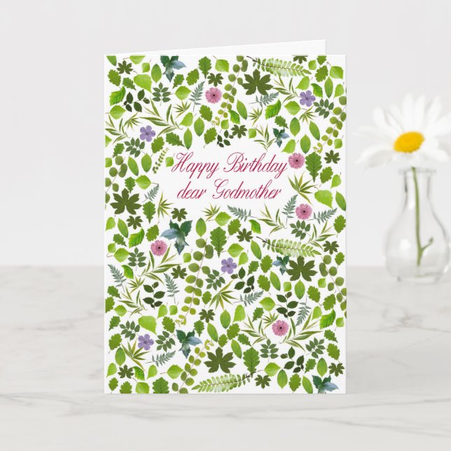 Godmother Birthday Scattered Leaves Card (Small Plant)