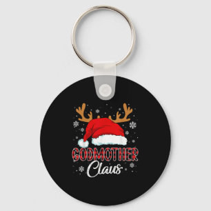 Godmother Claus Santa Christmas Red Plaid Matching Keychain