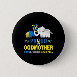 Godmother Down Syndrome Awareness Blue Yellow Ribb 2 Inch Round Button