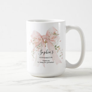 Godmother Gift First Confirmation Pink Bow Roses Coffee Mug