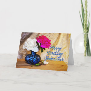 Godmother, Happy Birthday with painted roses Card
