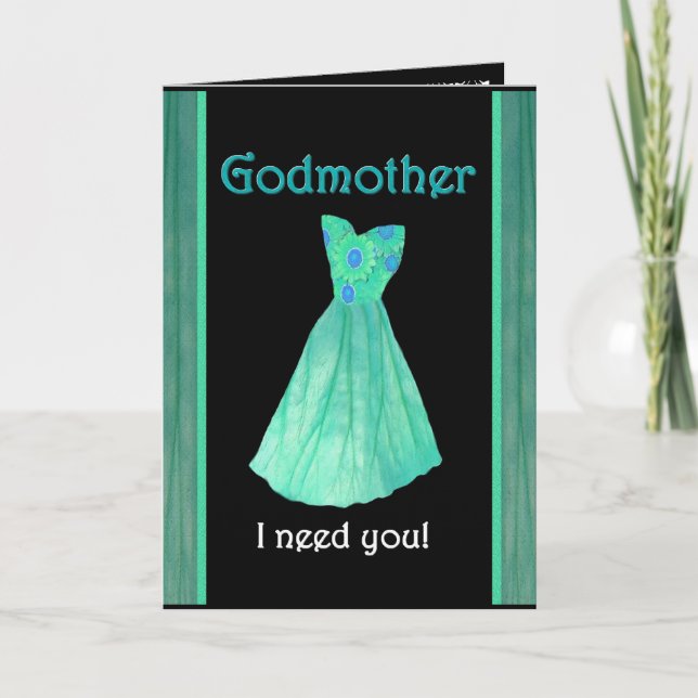 GODMOTHER Maid of Honour with Mint Green Gown Invitation (Front)