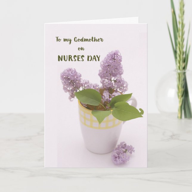Godmother Nurses Day with Lilacs in Coffee Cup Card (Front)
