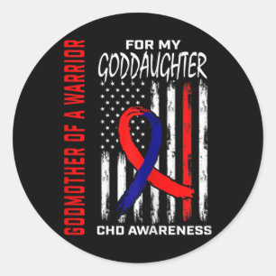 Godmother Of A Warrior Goddaughter Chd Awareness F Classic Round Sticker