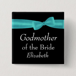 GODMOTHER of BRIDE Aqua Bow Wedding Custom Name Y6 2 Inch Square Button