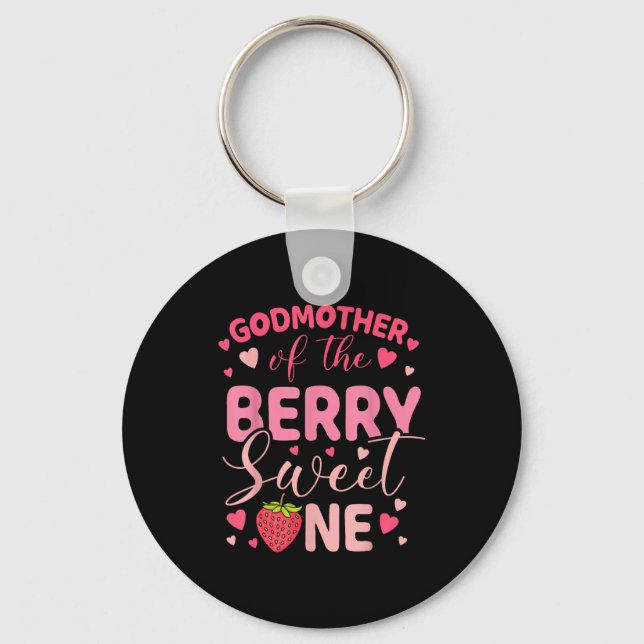 Godmother of the berry sweet one strawberry first keychain (Front)