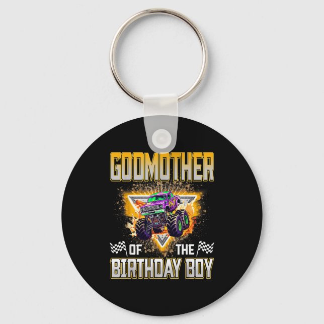 Godmother Of The Birthday Boy Monster Truck Birthd Keychain (Front)