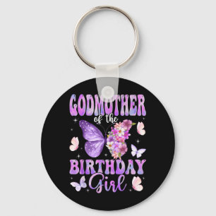 Godmother of The Birthday Girl Butterfly Family Keychain