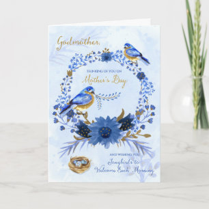 Godmother on Mother's Day Watercolor Bluebirds Card