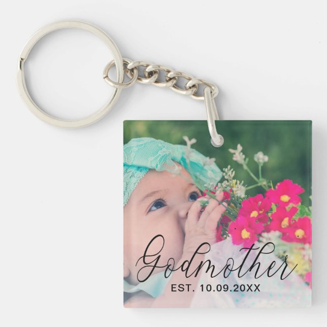 Godmother Personalized Year Established Photo Keychain (Front)